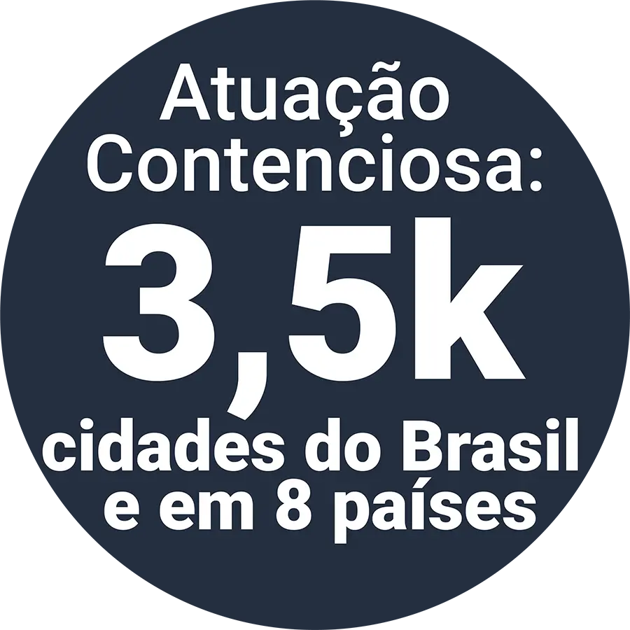 Atuação contenciosa 3,5k cidades do Brasil e em 8 paises